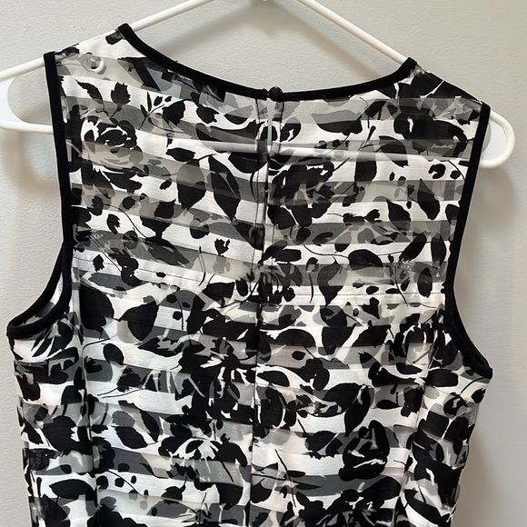 Black and white floral dress with overall and sheer upper chest - Picture 6 of 6